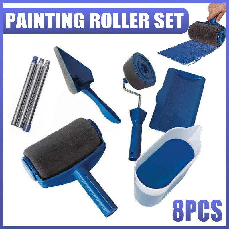 8Pcs/Set Pro Paint Roller Brush Handle Flocked Edger Wall Painting Hand Tool
