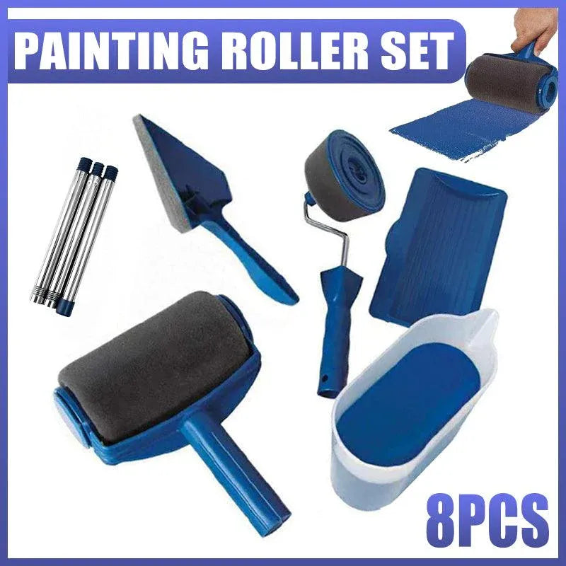 8Pcs/Set Pro Paint Roller Brush Handle Flocked Edger Wall Painting Hand Tool