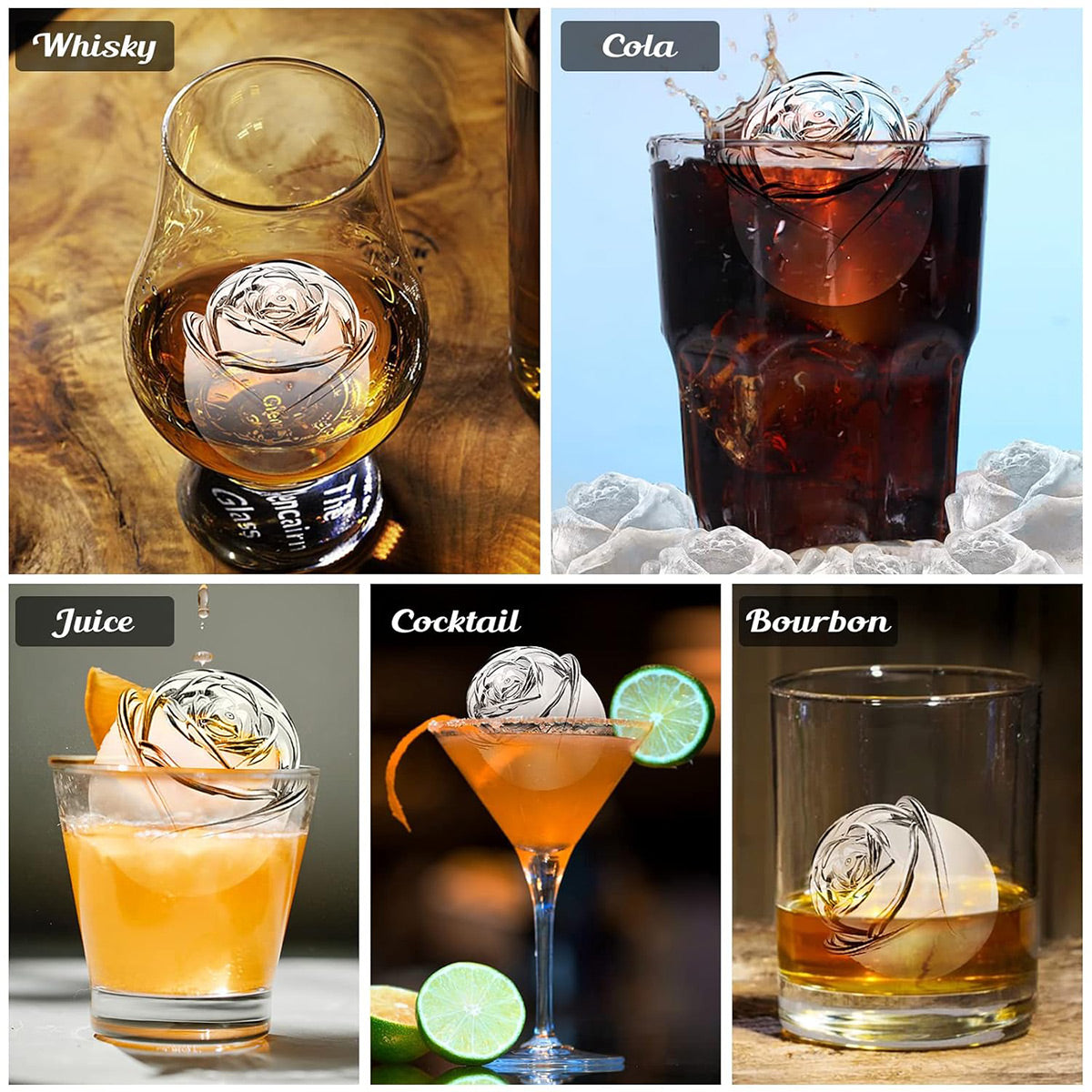 Large Ice Cube Tray Rose Maker Silicone Mold Whiskey Chocolate Jelly Mould DIY - Purple