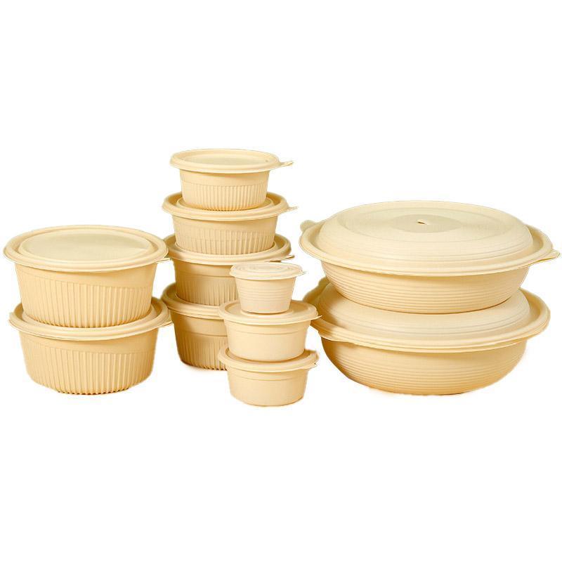 50PCS Biodegradable Corn Starch Lunch Box Round Takeout Containers Eco Friendly - 750ml
