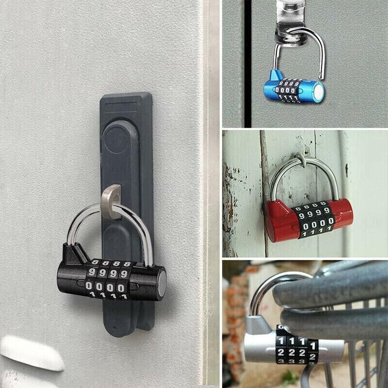 4 Digit Combination Padlock Wide Shackle Password Lock for Locker or Luggage - Red