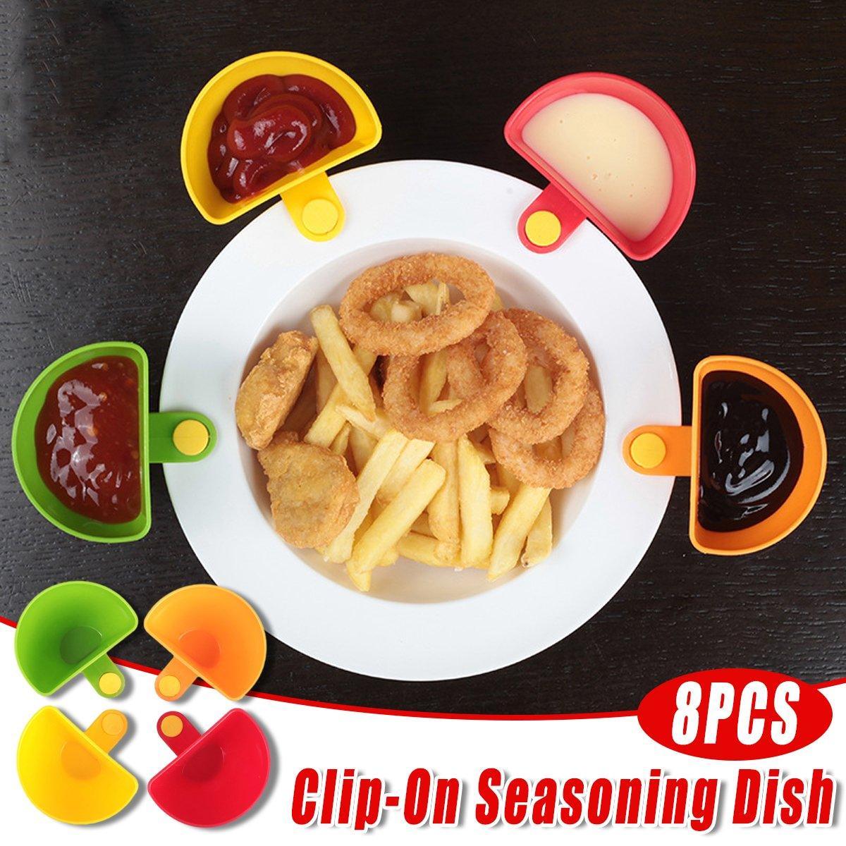 8PCS Plastic Salad Dressing Box Set Double Clip Bowl Snack Container with Spoon