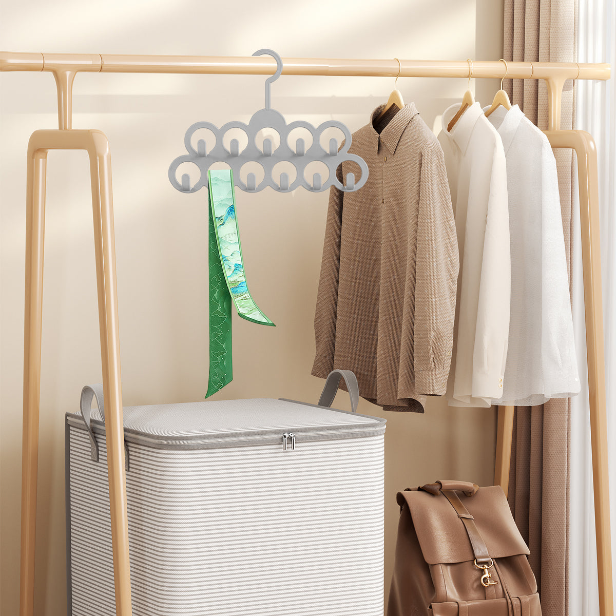 5PCS Non-slip Flocked 11-Hole Hanger for Towels Scarves Ties Drying Storage Rack