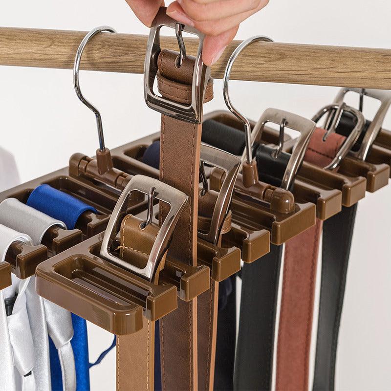 10 Slot Tie and Belt Hanger for Wardrobe Mens Closet Rack Organiser Hook - Brown