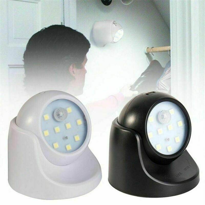 Battery Powered LED Motion Sensor Light Indoor Outdoor Wall Security 360 Degree - White