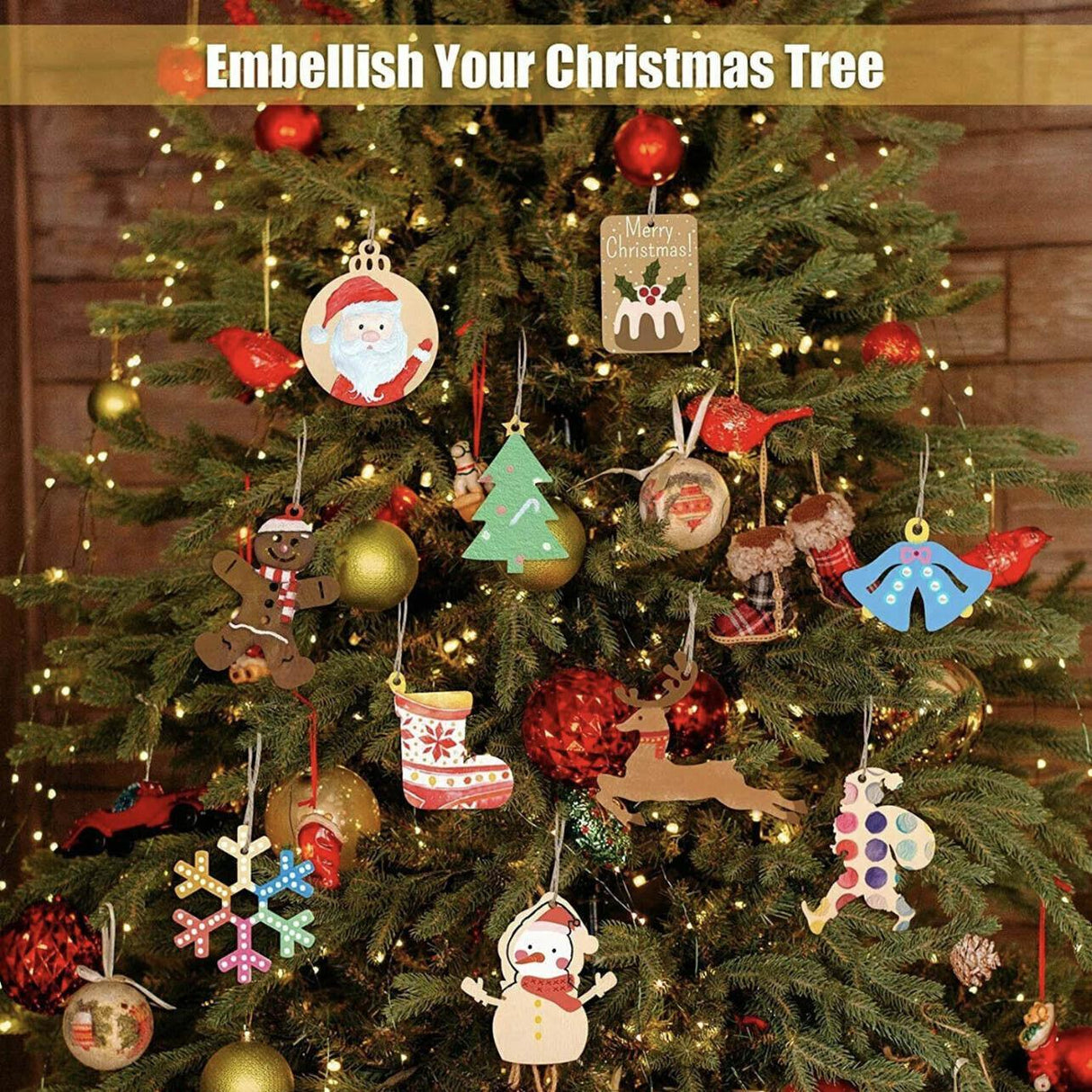 Wooden Christmas Hanging Ornament for Tree DIY Craft Decoration 10pcs - Heart