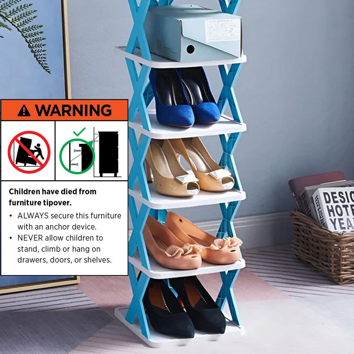6/7 Tier Shoe Rack Space Saving Small Shoe Cabinet Storage Shelf Organizer - Blue-6 Layer