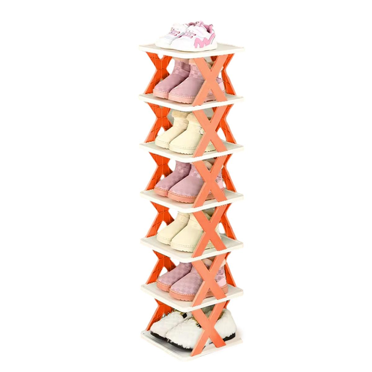 6/7 Tier Shoe Rack Space Saving Small Shoe Cabinet Storage Shelf Organizer - Blue-6 Layer