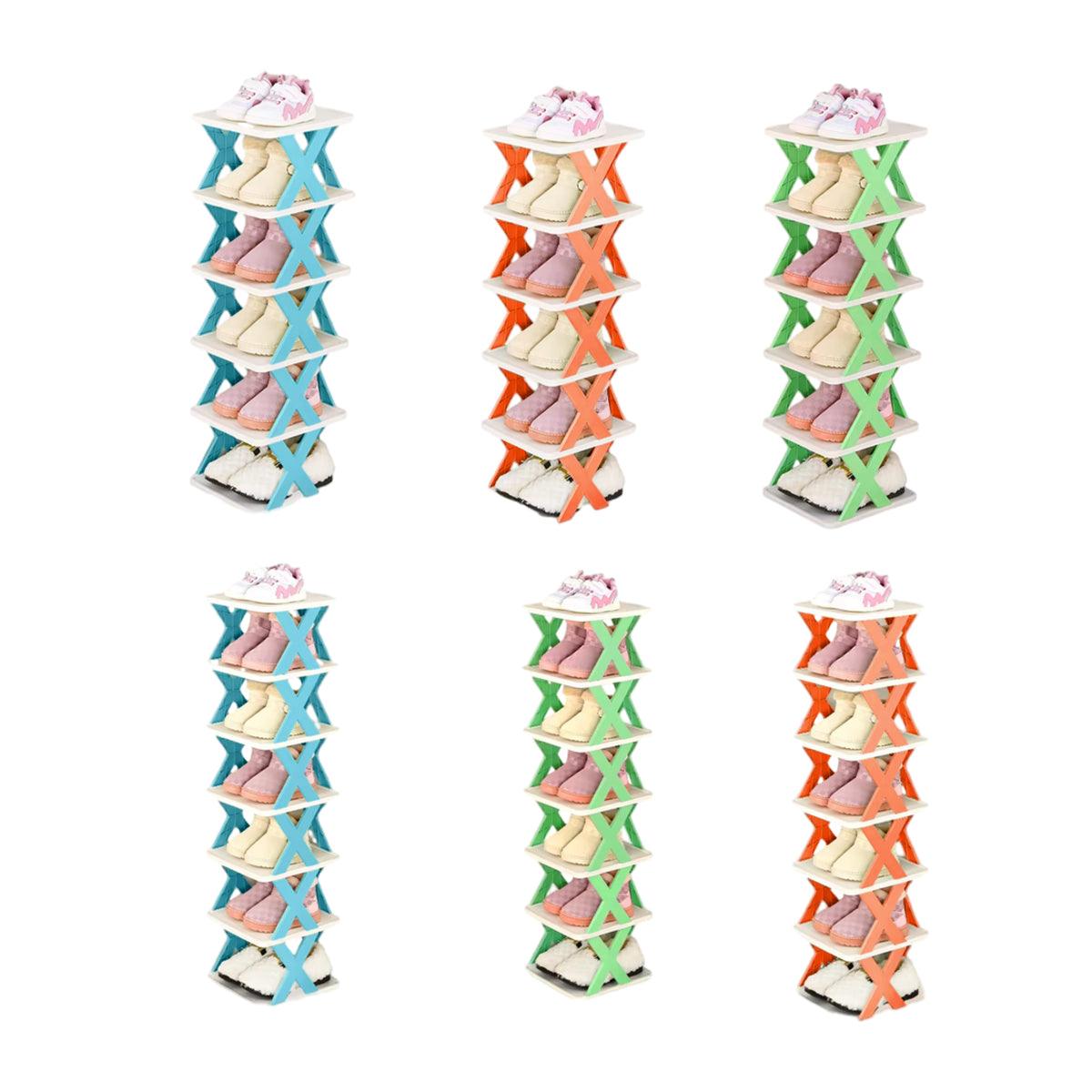 6/7 Tier Shoe Rack Space Saving Small Shoe Cabinet Storage Shelf Organizer - Orange-7 Layer