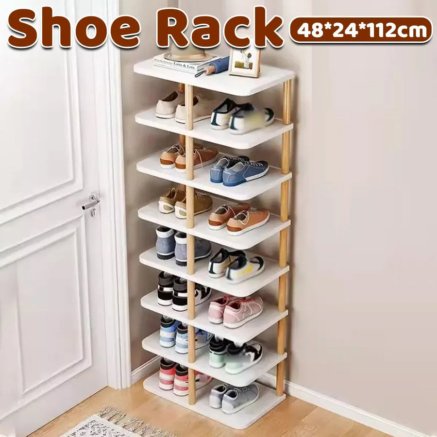 8 Tiers Shoe Rack Wood Vertical Space Saving Narrow Shoe Rack Storage 14 Pairs