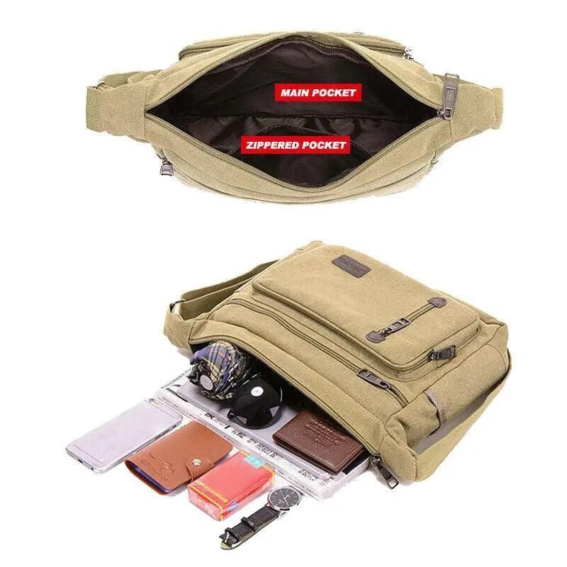 Retro Men'S Canvas Shoulder Messenger Bag Crossbody Satchel Travel Man'S Bags Au - Army Green