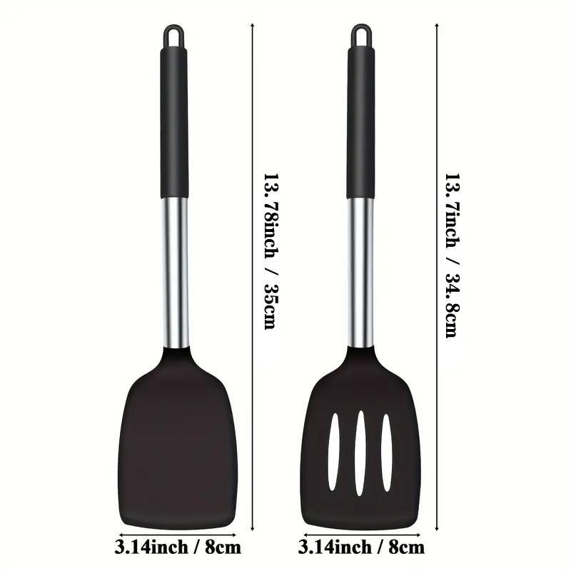 2pcs Silicone Cooking Utensils Stir Fry Spatula Kitchen Tools Non Stick Cookware - Grey