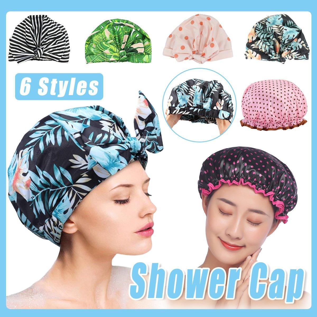 Woman Shower Cap Reusable Long Hair Large Turban Bathroom Waterproof Hair Cap - Black Background