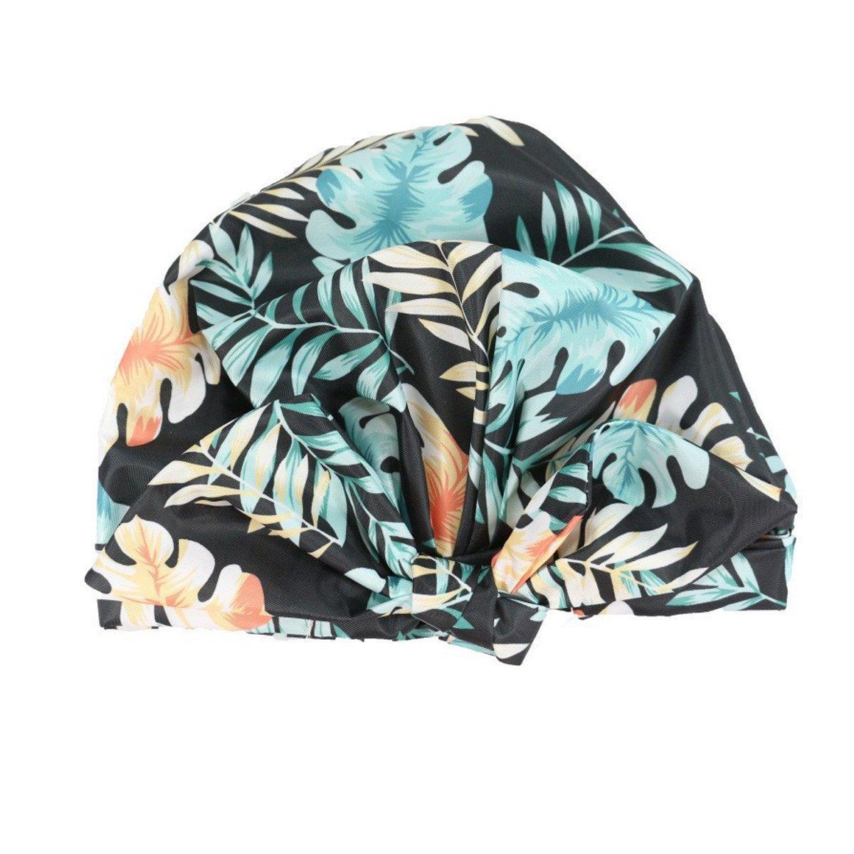 Woman Shower Cap Reusable Long Hair Large Turban Bathroom Waterproof Hair Cap - Black Background