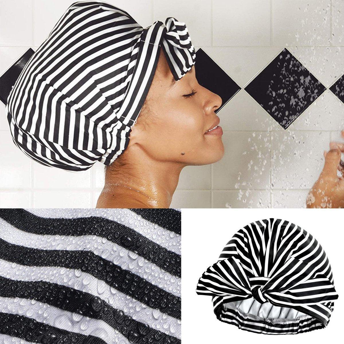 Woman Shower Cap Reusable Long Hair Large Turban Bathroom Waterproof Hair Cap - Streak
