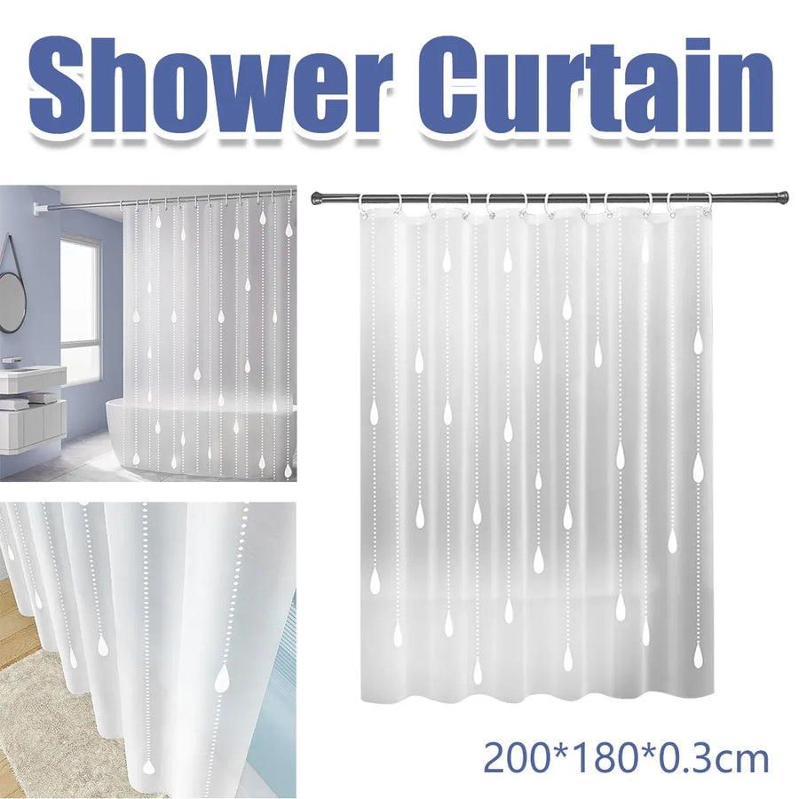 Shower Curtain Waterproof Quick-Dry Drill-Free with Hooks 200×180cm