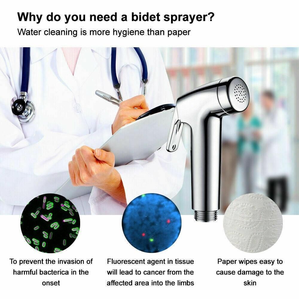 Shower Head Toilet Spray Douche Hand Held Bidet Jet Shattaf Kit Chrome Sprayer
