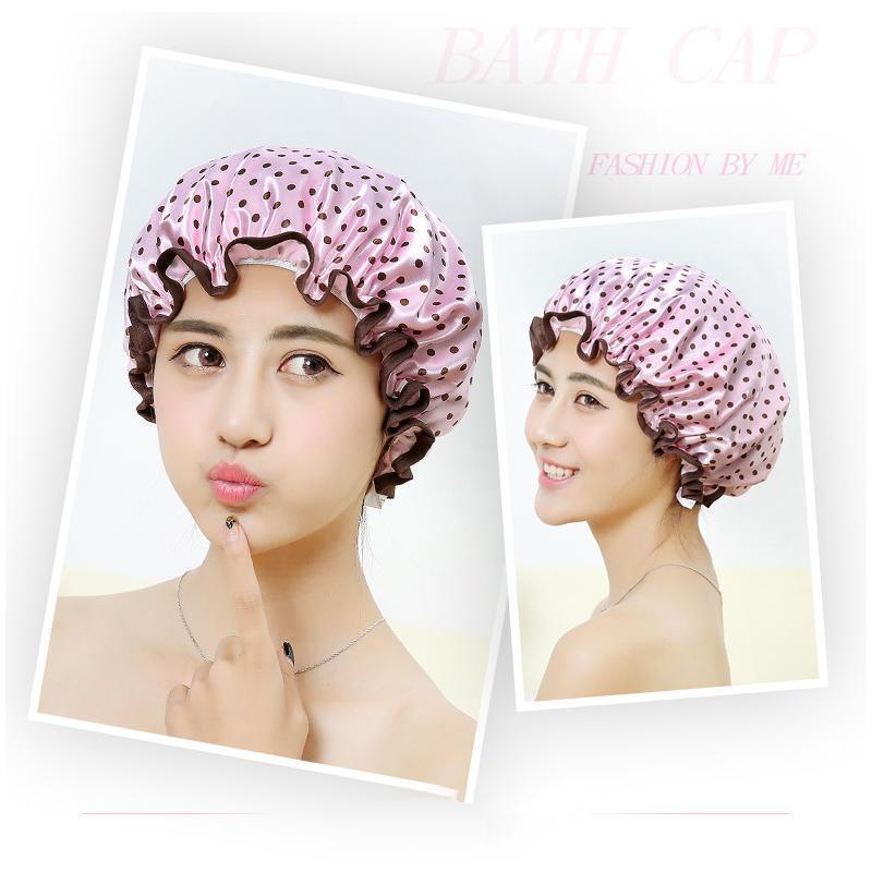 Double Layer Lux Shower Cap Bath Hat Hair Care Women Sleep Waterproof Reusable - Khaki
