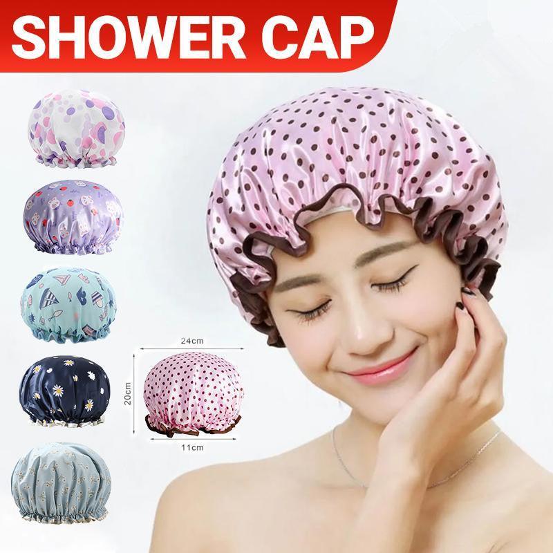 Double Layer Lux Shower Cap Bath Hat Hair Care Women Sleep Waterproof Reusable - Light Blue