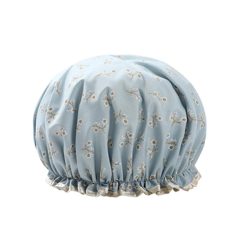 Double Layer Lux Shower Cap Bath Hat Hair Care Women Sleep Waterproof Reusable - Pink