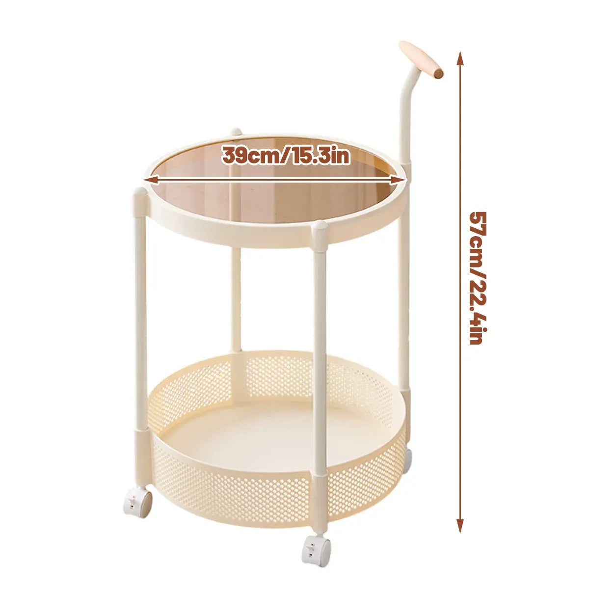 Movable Side Table Rolling Caster Wheels 2 Tier for Living Room