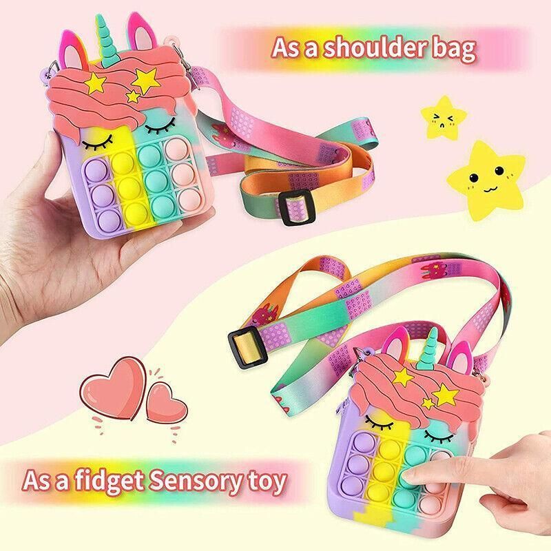 Pop It Shoulder Bag For Girls And Women Unicorn Pop Purse Bags - Pink