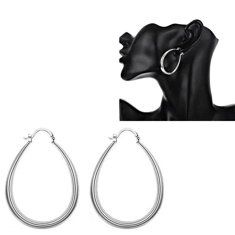 Elegant Teardrop Silver Filled Hoop Earrings 41mm Lightweight Fashion Jewelry
