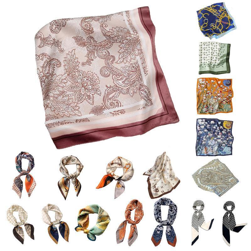 Square Silk Feel Satin Scarf Small Vintage Head Neck Hair Tie Band Women Elegant - 15