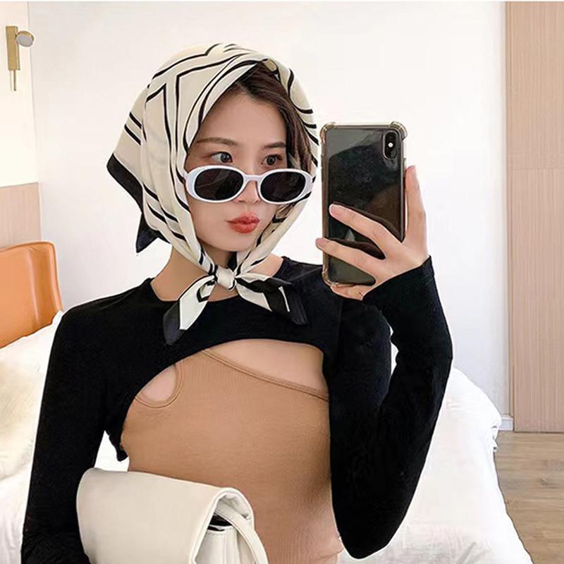 Square Silk Feel Satin Scarf Small Vintage Head Neck Hair Tie Band Women Elegant - 15