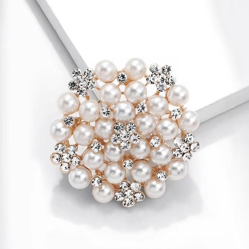 Fashion Women Crystal Simulated Pearl Brooch Pin Wedding Party Jewelry Decor - B07010