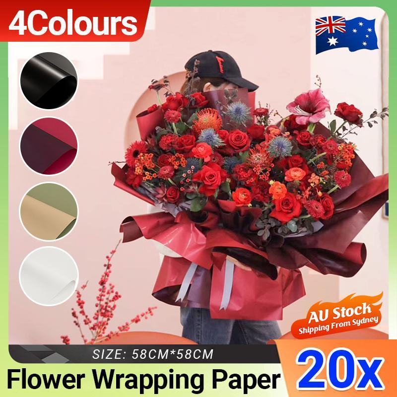 20PCS Plastic Waterproof Flower Gift Wrapping Paper Florist Bouquet Packaging - Champagne + Matcha