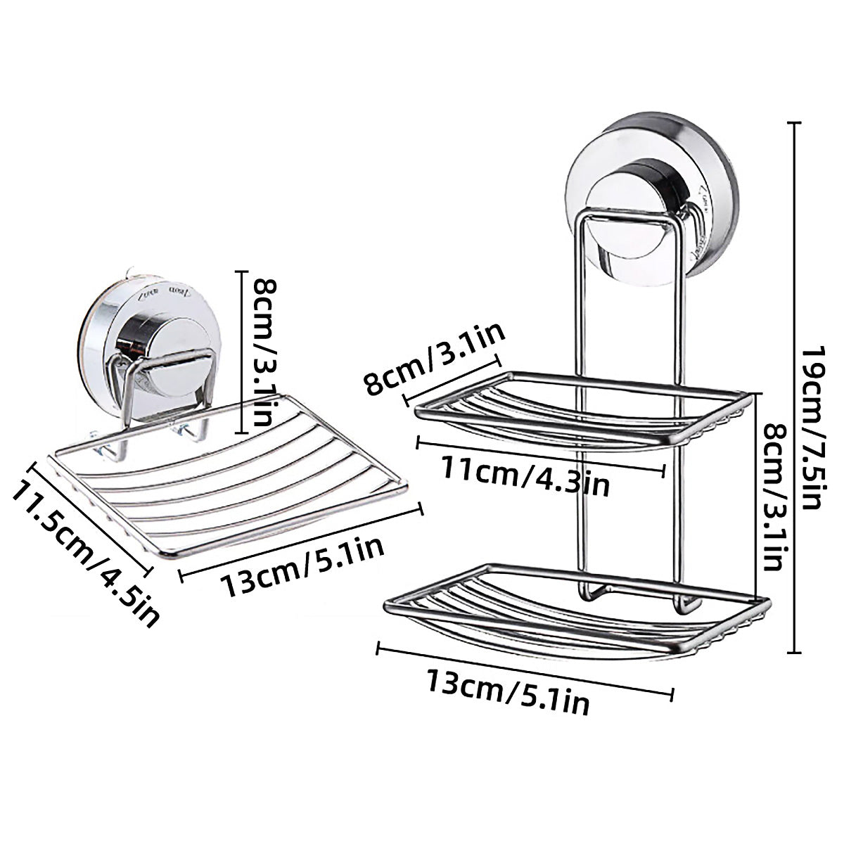 Shower Bar Holder Suction Basket Wall Mounted Stainless Steel Bathroom Soap Dish - Single Layer