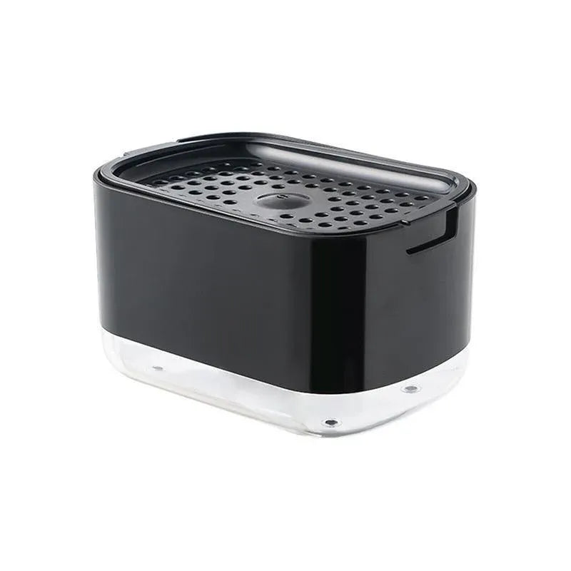 2in1 Soap Dispenser Pump Sponge Holder Countertop Dishwashing Liquid Container - Black
