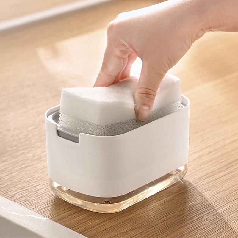 2in1 Soap Dispenser Pump Sponge Holder Countertop Dishwashing Liquid Container - Black