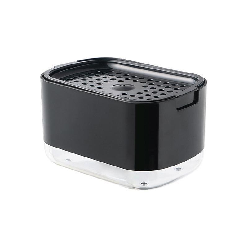 2in1 Soap Dispenser Pump Sponge Holder Countertop Dishwashing Liquid Container - Black