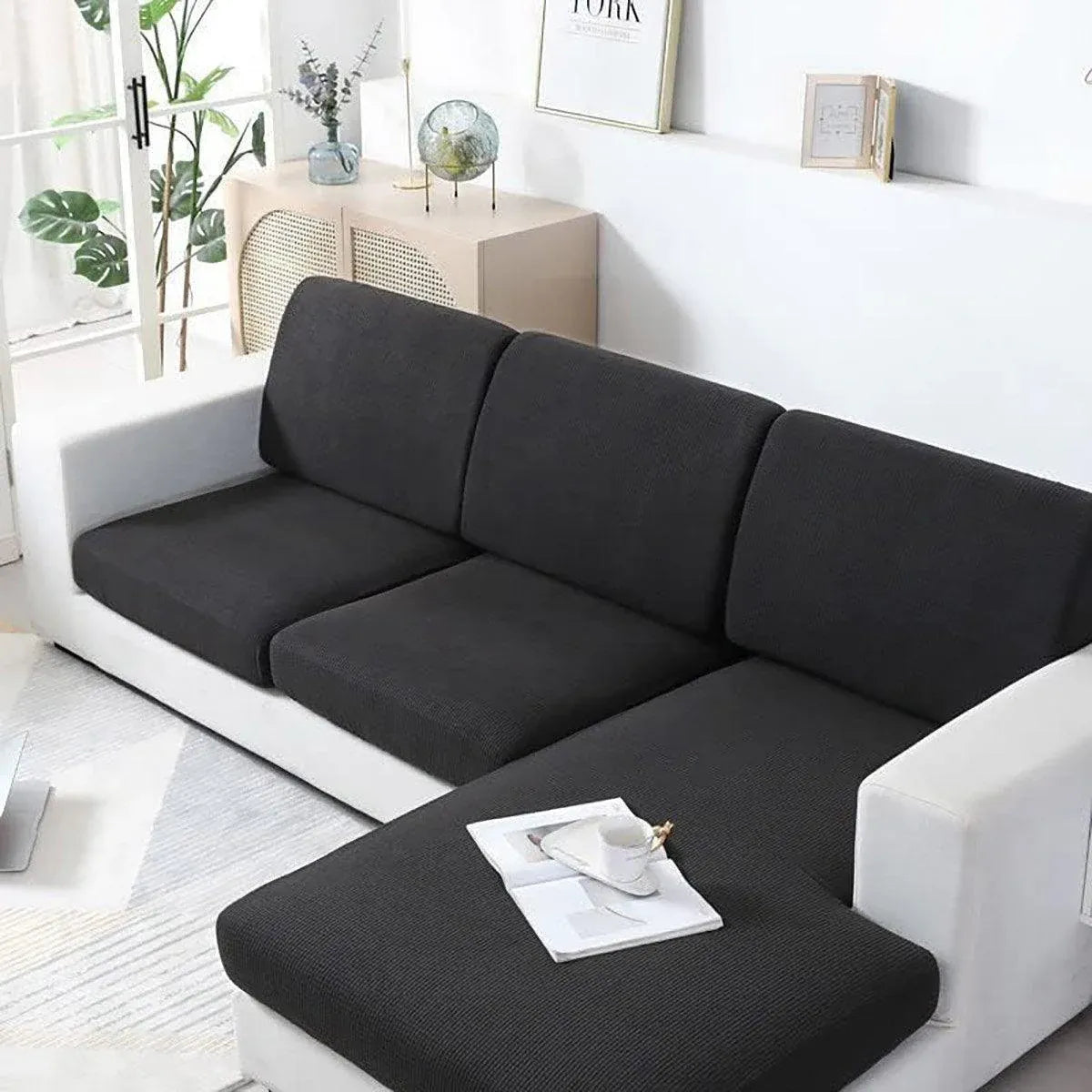 Stretch Sofa Slipcover 4 Seasons Universal Couch Protector Elastic Fabric Cover - Single-Black