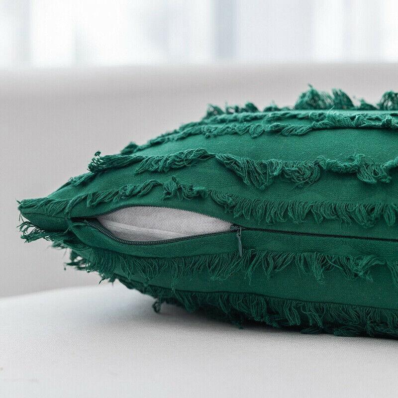 Boho Tassel Fringe Striped Cushion Cover Soft Home Decor Sofa Throw Pillow Case - Khaki