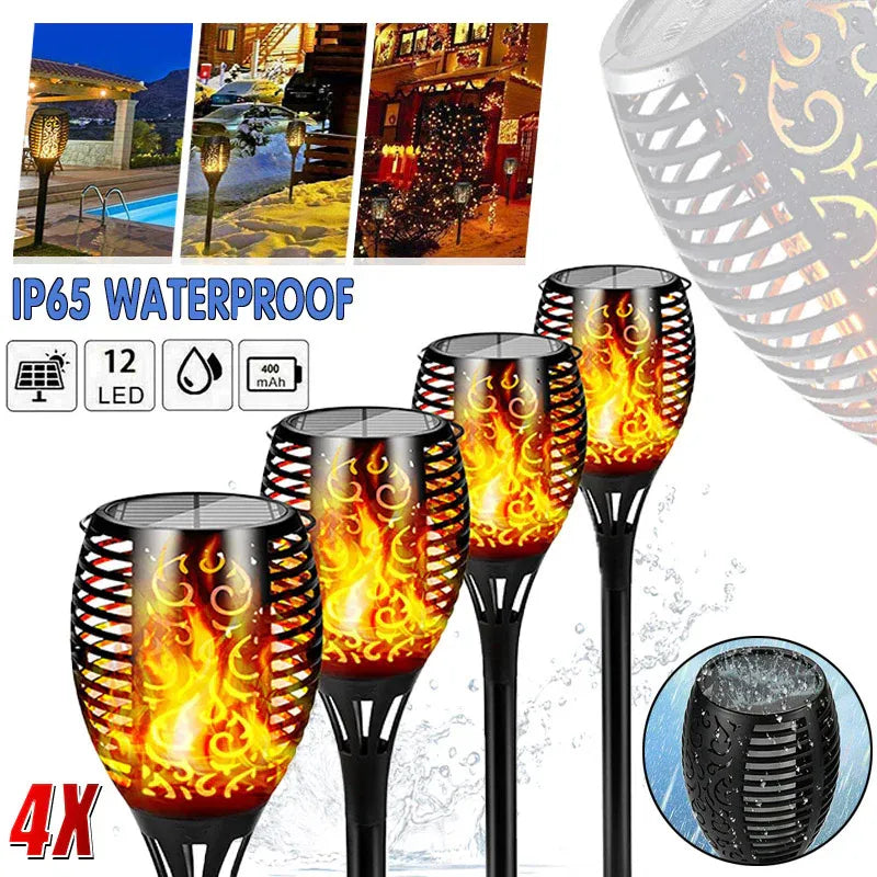 4pcs LED Solar Flickering Flame Torch Lights Outdoor Garden Path Landscape Lamps