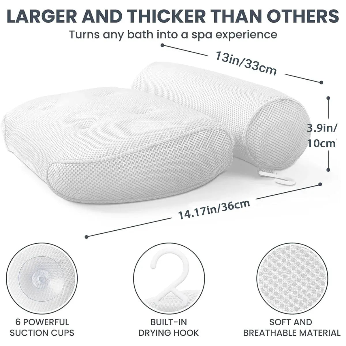 Bathtub Pillow Non-Slip for Bath Spa Shower Comfortable Water Resistant