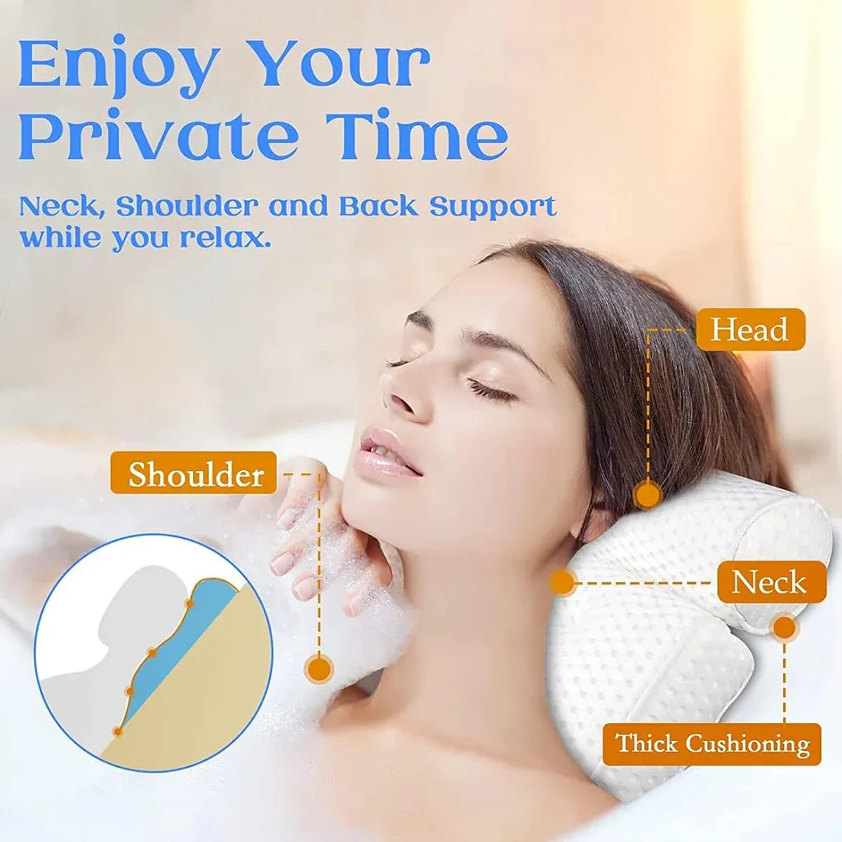 Bathtub Pillow Non-Slip for Bath Spa Shower Comfortable Water Resistant