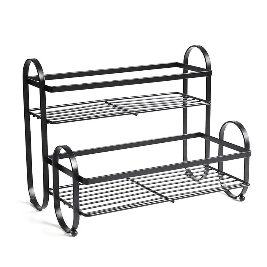 Iron Double Storage Shelf Organiser Durable Metal Rack for Kitchen Bathroom Use - Black