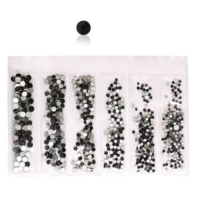 1440Pcs Glitter Rhinestones Crystal Clear Flat Bottom Glass Nail Art Nail Drill - Black