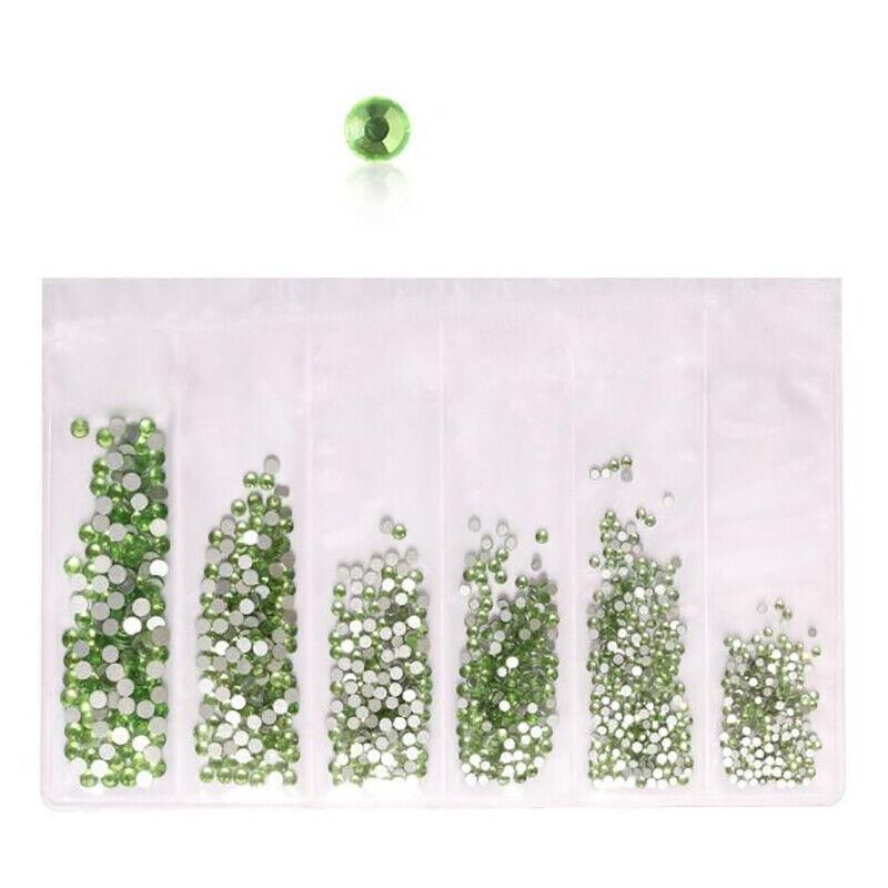 1440Pcs Glitter Rhinestones Crystal Clear Flat Bottom Glass Nail Art Nail Drill - Light Green