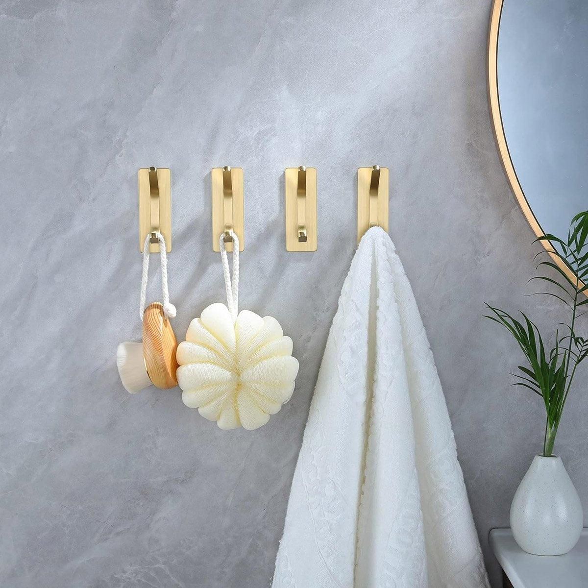 4pcs Stainless Steel Adhesive Hook Towel Hook Bathroom Kitchen Door Coat Hook - Silver
