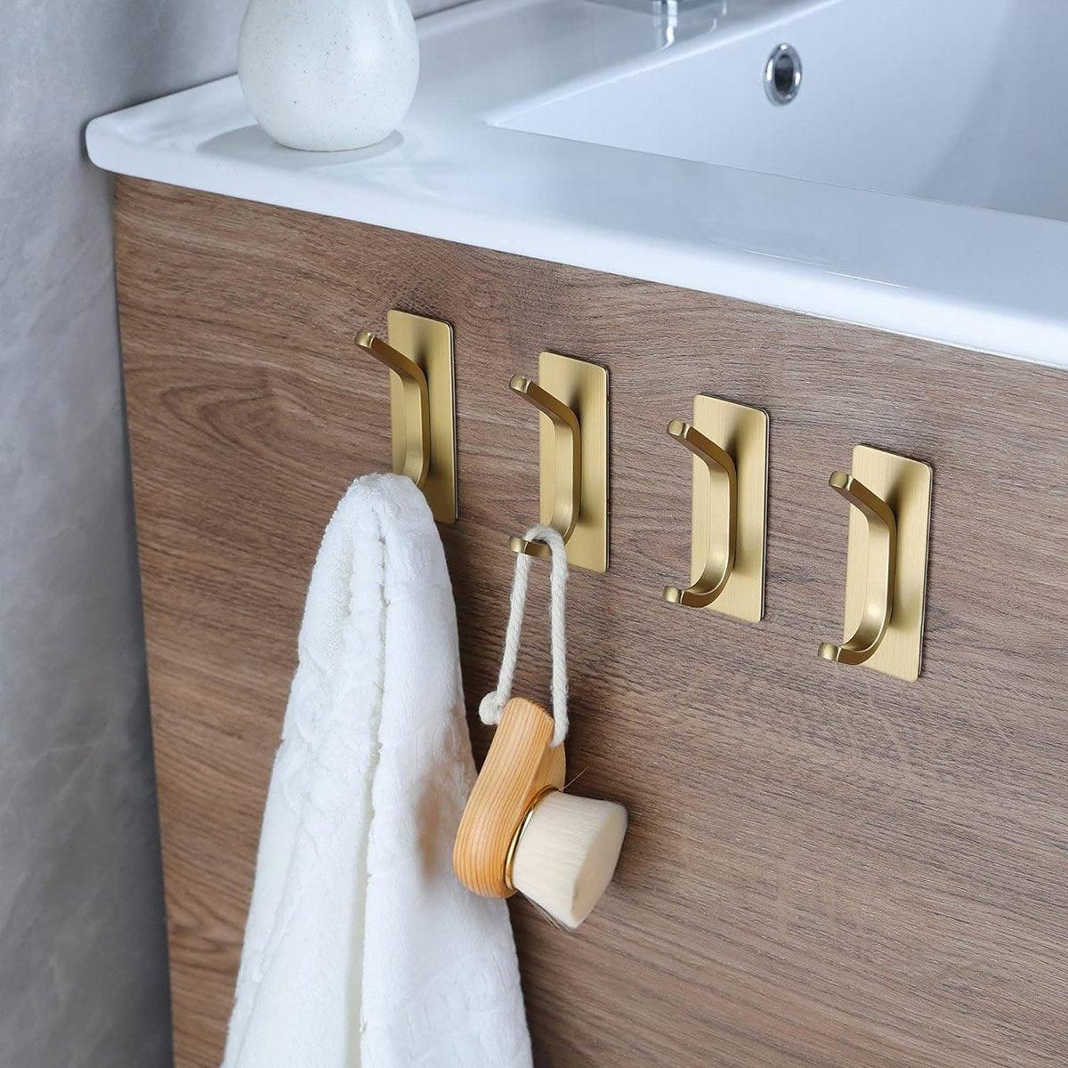 4pcs Stainless Steel Adhesive Hook Towel Hook Bathroom Kitchen Door Coat Hook - Silver