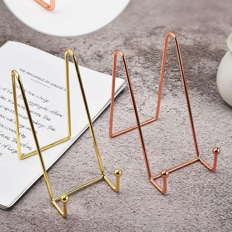 Iron Display Stand Dish Rack-Plate Bowl Picture Frame Photo Book Pedestal Holder - Rose Gold-L
