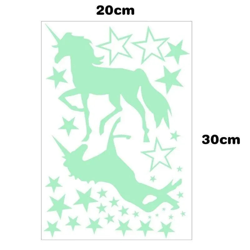 Glow In The Dark Unicorn Wall Stickers Stars Bedroom DIY Decor