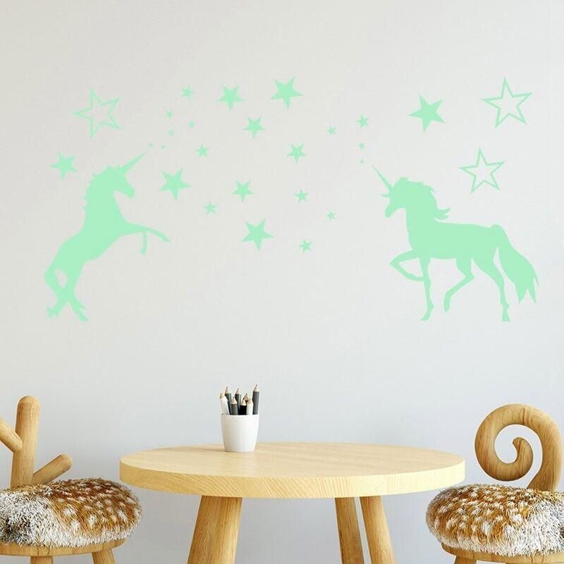 Glow In The Dark Unicorn Wall Stickers Stars Bedroom DIY Decor