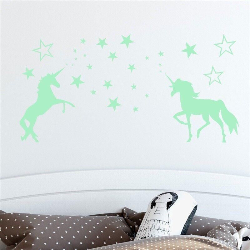 Glow In The Dark Unicorn Wall Stickers Stars Bedroom DIY Decor