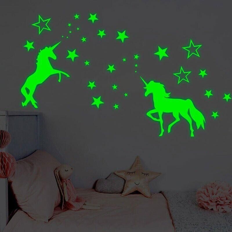 Glow In The Dark Unicorn Wall Stickers Stars Bedroom DIY Decor